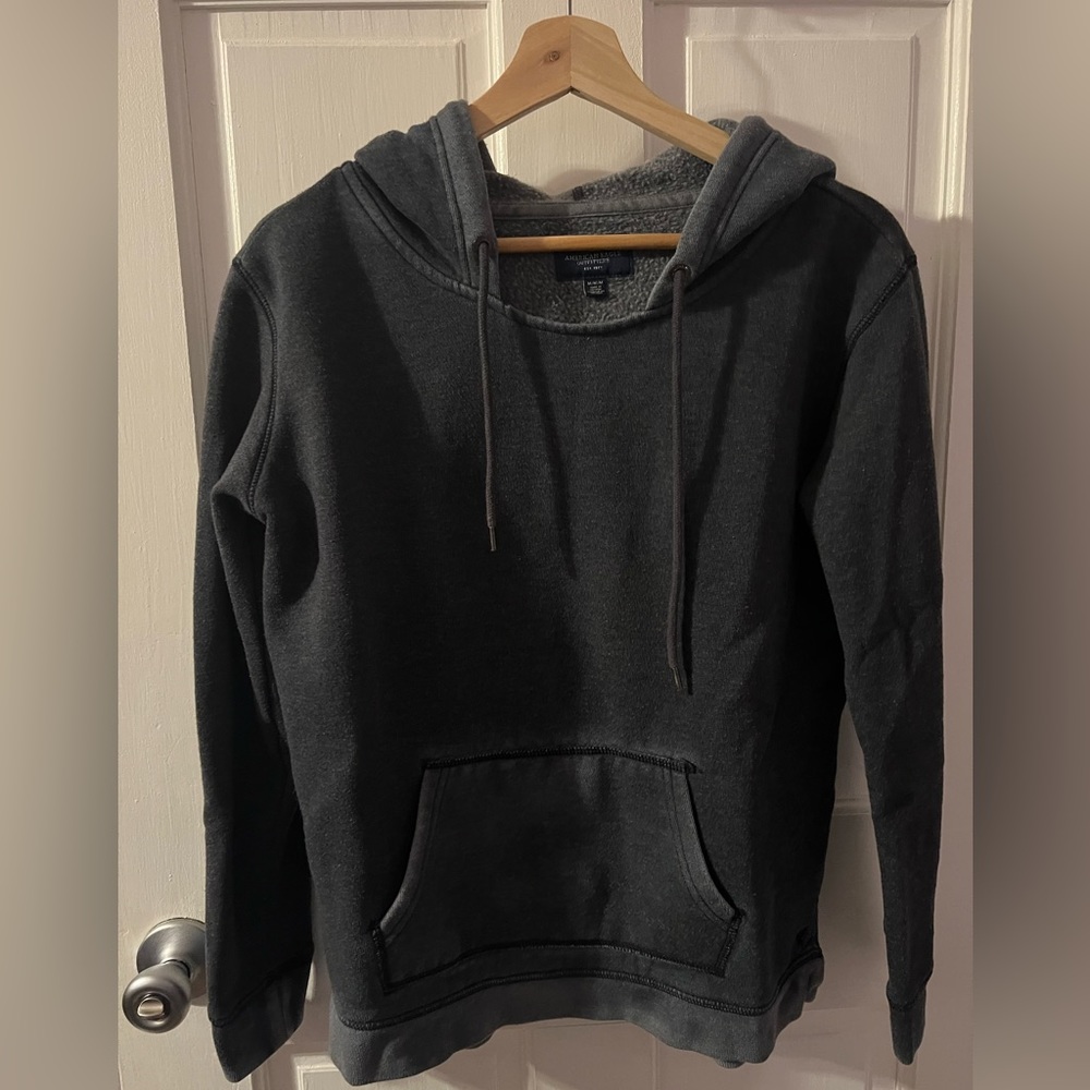 AMERICAN EAGLE Distressed Fade Blackish Gray Hoodie